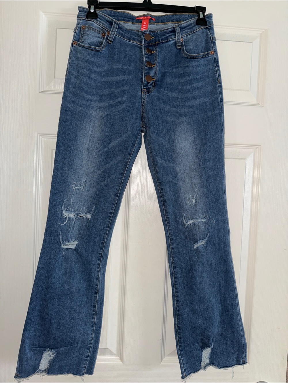 Chelsea & Violet Distressed Wide-Leg Button-Fly Jeans - Blue